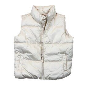 Old Navy Girls Puffer Vest Jacket XL 14-16 White Water-Resistant Full Zip Quilte